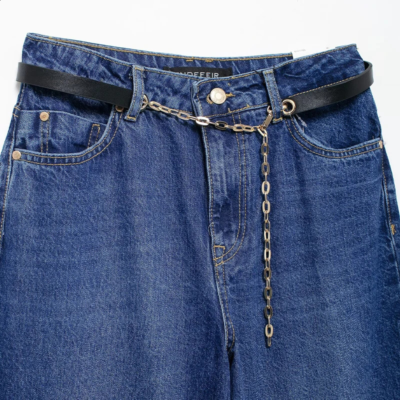 Willshela Women Fashion With Belt Denim Blue Front Zipper Straight Pants Jeans Vintage High Waist Full Length Female Trousers 250317