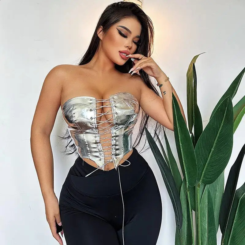 2024 Fashionable Trendy Sexy Lace Up Girl Top With Waist And Cardigan Looks Thin and Small Tank 250319