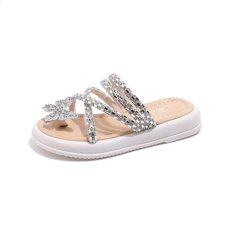 Girls elegant beach flat shoes childrens summer fashion sandals students outdoor butterfly slippers flip cover 250318