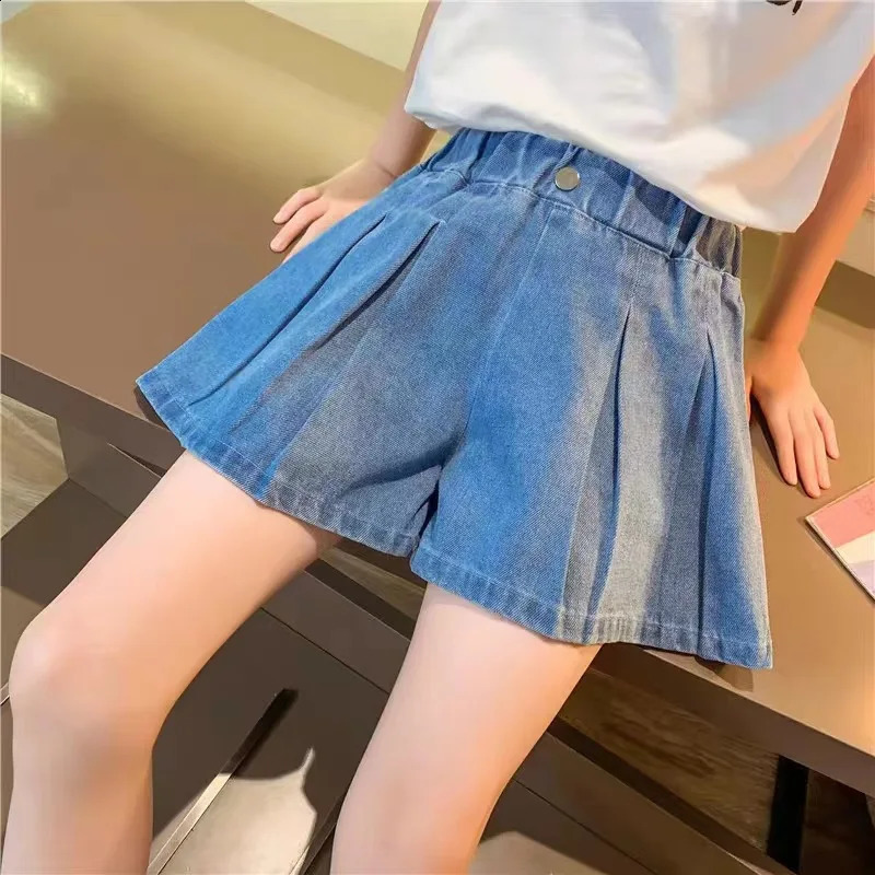 Summer Kid Girls A-line Shaped Denim Shorts Korean Fashion Pants Childrens Jeans 3-12Year Young Girls Shorts Jeans 250319