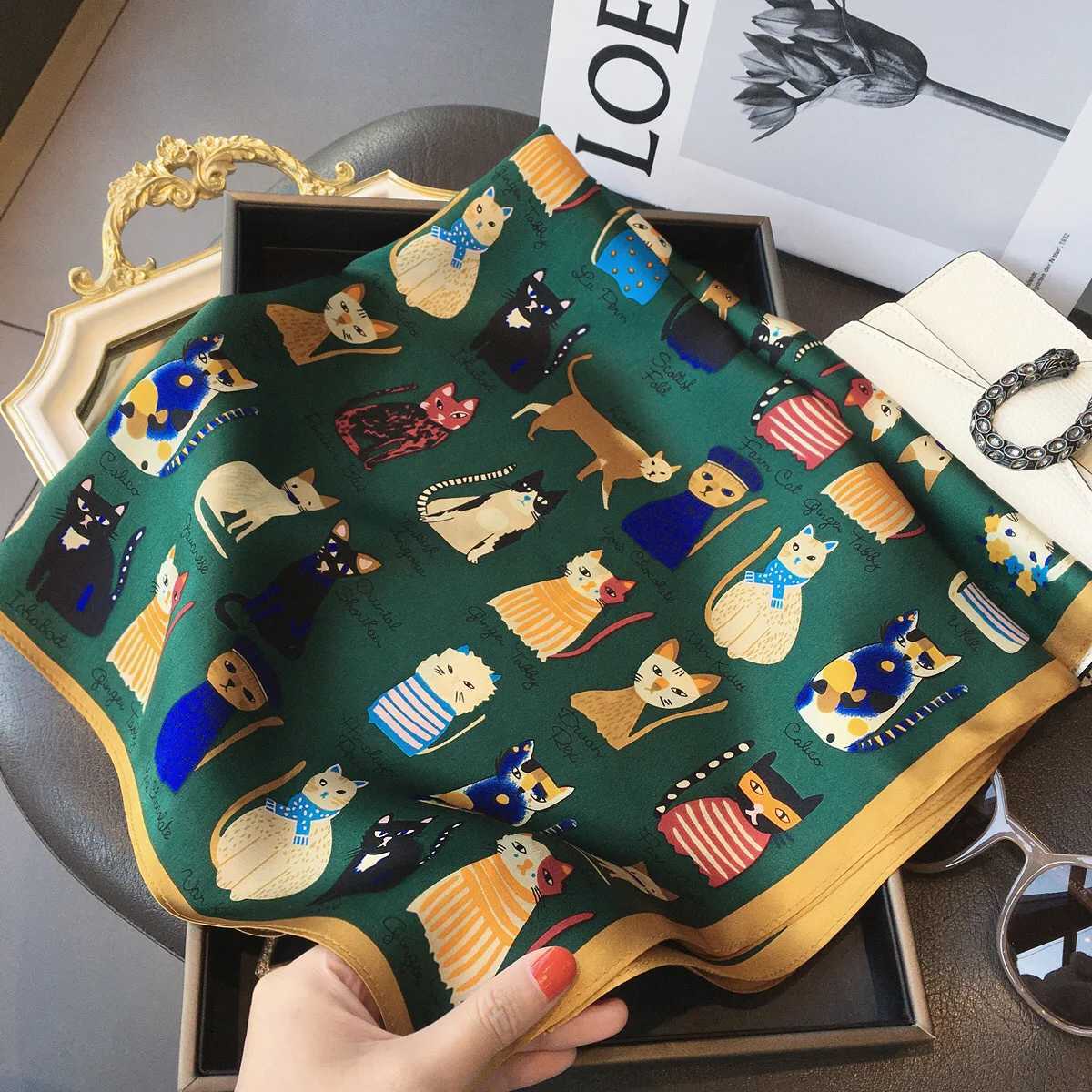 Luxury brand 2023 Silk Square scarf with cat neck headband Kerchief headband Bandana Fem Foard 70cm X250319