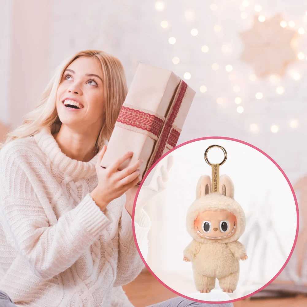 Monster Labubu Sitting down Party Series Heartbeat Macaron Doll Kawai Guessing Bag Model Bag Keychain Series DecorationT250318