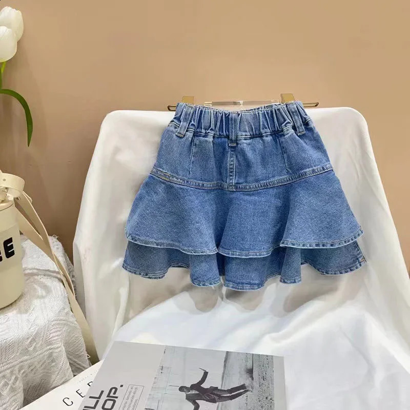 Little Girl Denim Skirt Mini Flared Pleated Toddler Denim Short Skirt Lined with Shorts 250319