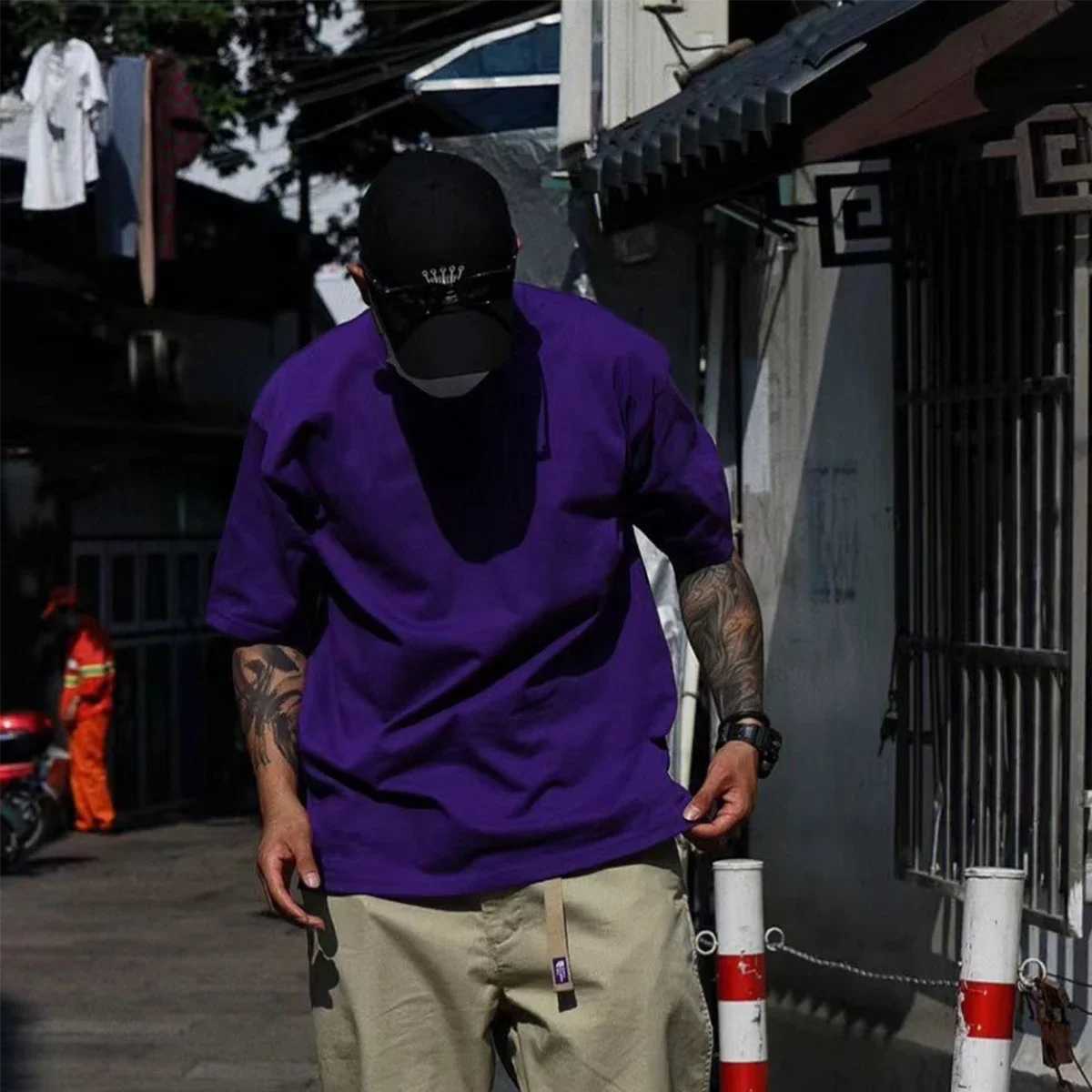 ExtFine 210GSM 100% cotton mens T-shirt 2023 oversized basic T-shirt off shoulder T-shirt streetwear top tee K2YT250318