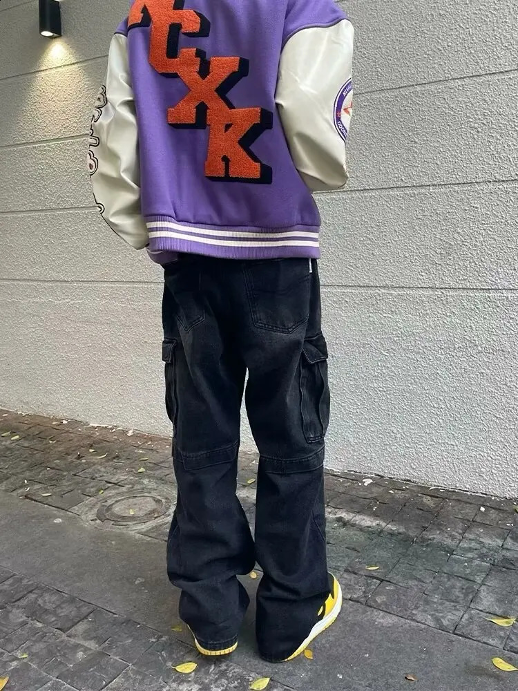 Cyber Y2K Streetwear Multi Pocket Jeans Mens Cargo Pants 90S Retro Clothing Laundry Black Cotton Pants 250317