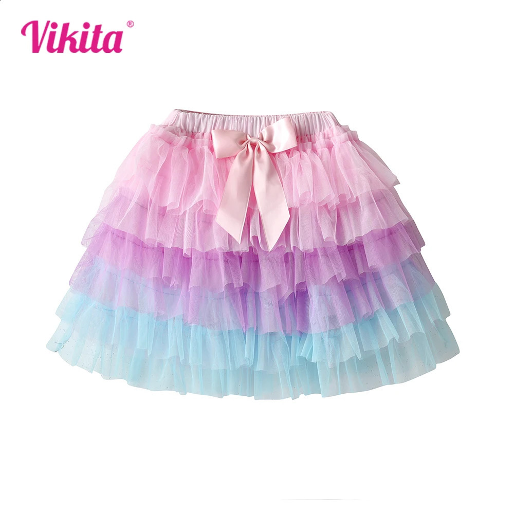 VIKITA Girls Tulle Tutu Skirts Kids Princess Layered Ball Gown Pettiskirt Ballet Dance Party Birthday Cake Sweet Mini Skirt 250319