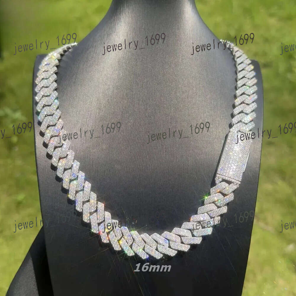 Pass Diamond Tester Sier Cuban Link Chain Wide 2rows Solid Moissanite Diamond 8mm-20mm Jewelry Set Necklaces Hiphop