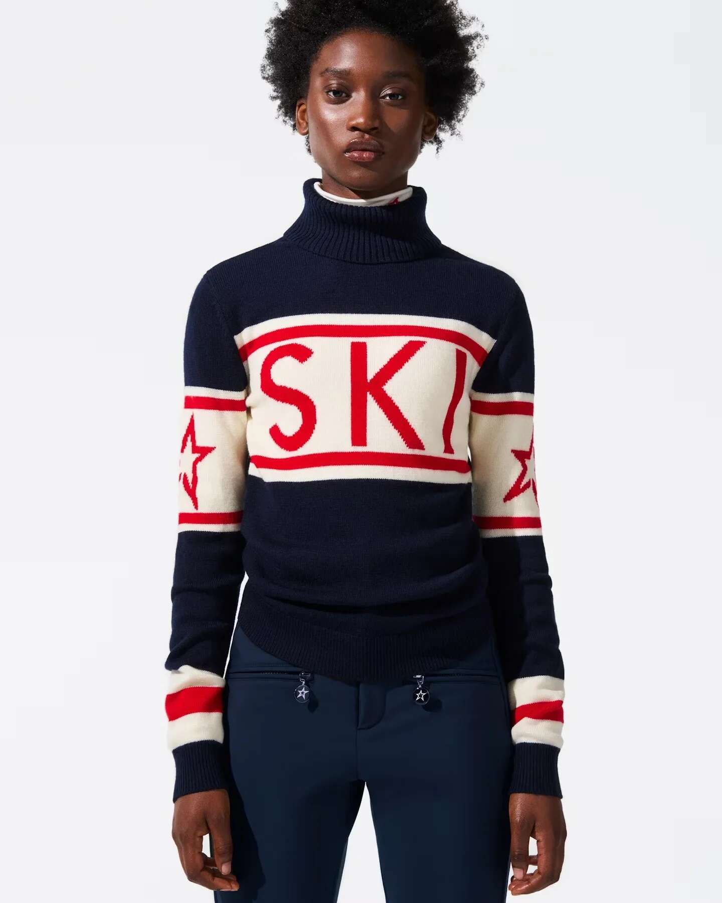 Elegant Haruku New Jacquard Knitted Letter Stripe Fashion High Collar Slim Fit Trendy Women's Sweater