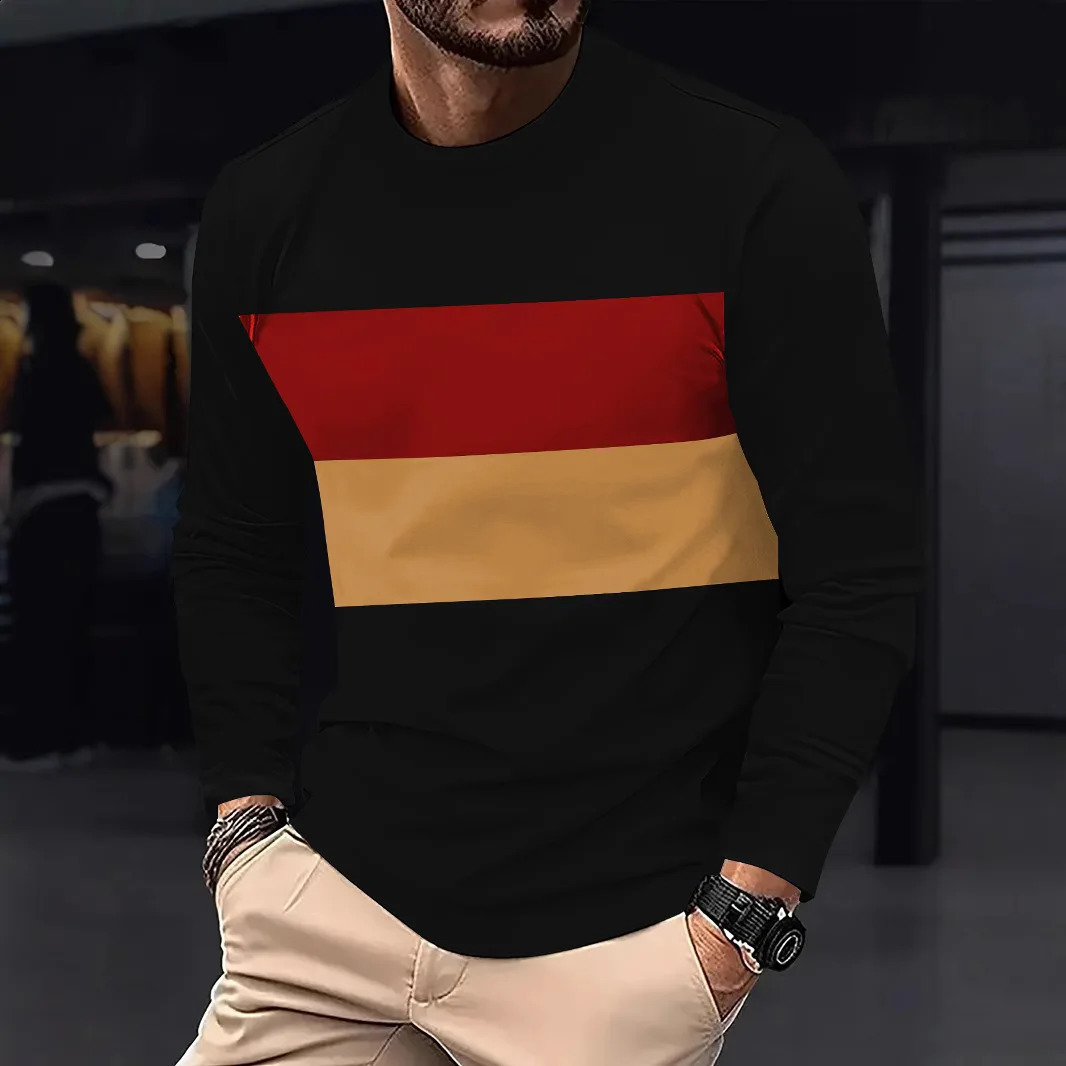 Spring and summer fashionable round neck bottom shirt loose mens long sleeved Tshirt 250319