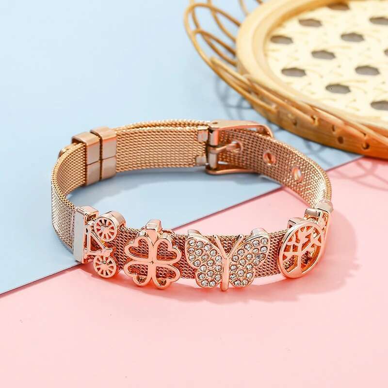 10mm Bicycle Butterfly Beads Charm Bracelets DIY Stainless Steel Mesh Belt Bracelet Pulseras Mujer For Women Men Jewelry Gift