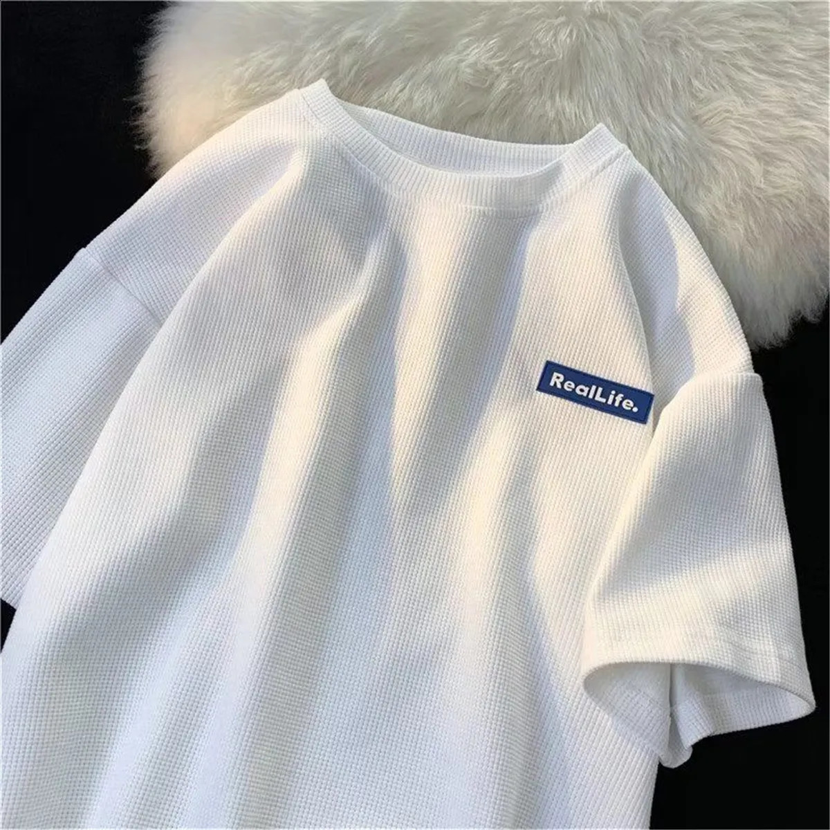Fashion Waffle T-shirts For Men Basic Tee Casual T shirt Oversized Tops Quality Unisex Short Tshirts Tees Men Clothing 250319