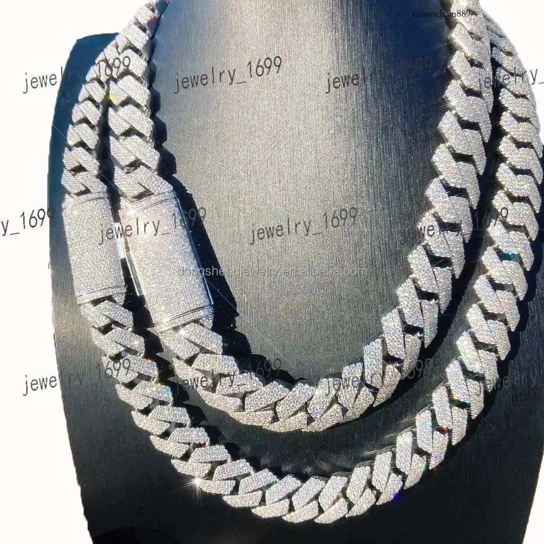 Dongsheng Jewelry Iced Out VVS Moissanite Dia Cuban k Chain Fashion for Men Sier Necklaces14mm 15mm 16mm Necklace