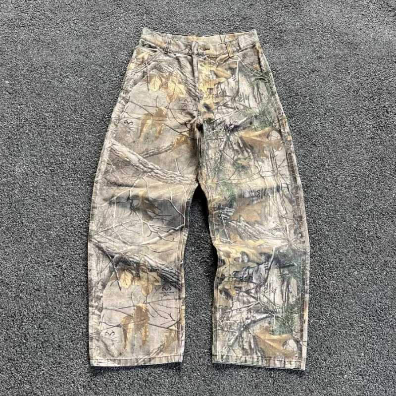 Y2k jeans new Harajuku hip-hop camouflage retro oversized denim pants fashionable mens straight leg wide leg jeans streetwearT250319