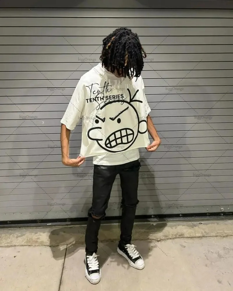 American Street Harajuku Retro Anime Print Oversized Short-sleeved Tops Men Y2k Fashion Loose Casual Versatile T-shirts Women 250319