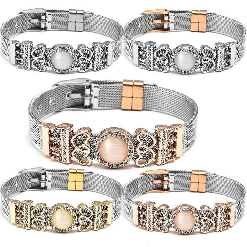 10mm Stainless Steel Mesh Bracelets With Crown Heart To Heart Beads Charm Keeper Bracelets Bangles For Women Men Jewelry Gift