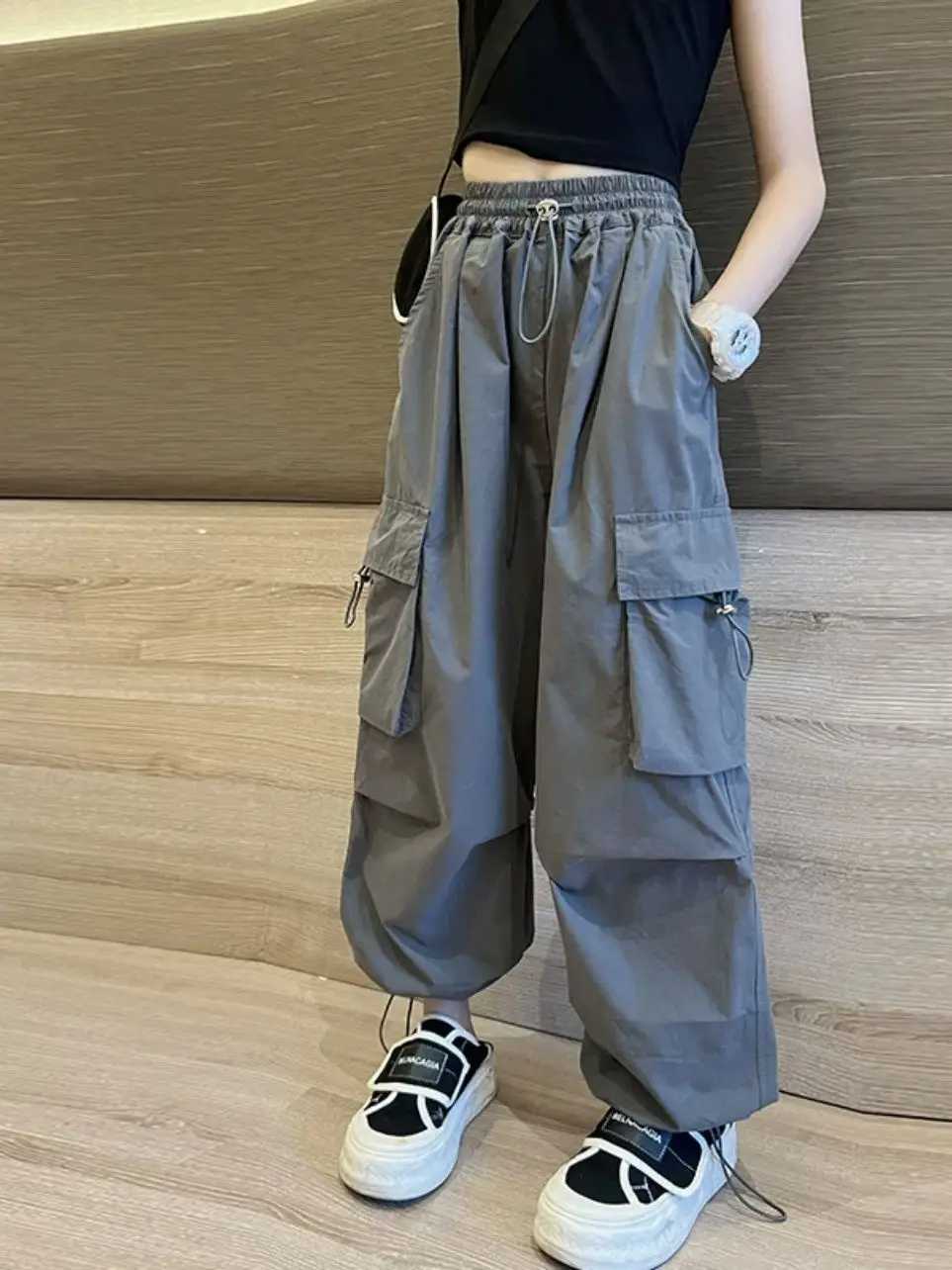 Girls work pants childrens summer casual pants medium to large-sized childrens loose casual pantsT250318