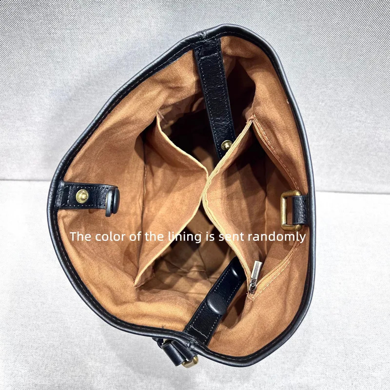 Handmade Retro Natural Leather Bucket Shoulder Bags For Women 100% Genuine Leather Handbag Lady Classic Adjustable Crossbody Bag 250317