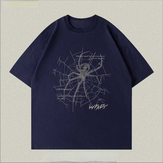 Summer loose spider trend print retro graphic T-shirt for couples casual hip-hop round neck short sleeved top harajukuT250318