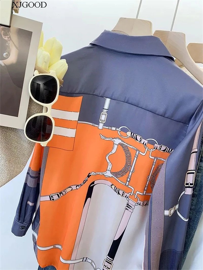ZAROY Plus Size S3XL Womens Shirt SpringSummer Long Sleeve Fashion Printed Satin Top Elegant Collar Button OL 250319