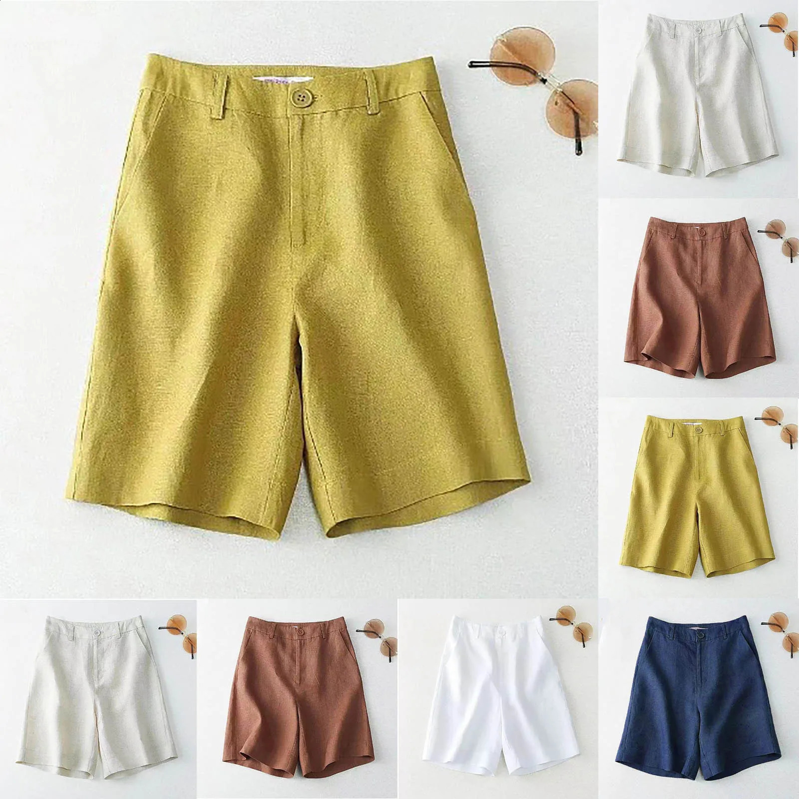 Elastic Breathable Loose Half Length Pants Womens Shorts With Pocket Shorts Sports Fashion Cotton Linen Korean Style s Botto 250318