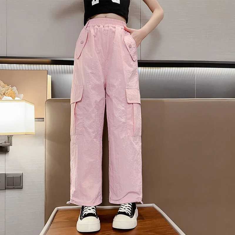 Teenage girls fashionable straight pants with four pockets hot selling in summer childrens clothing high waist length Trojan 5-14 yearsT250318