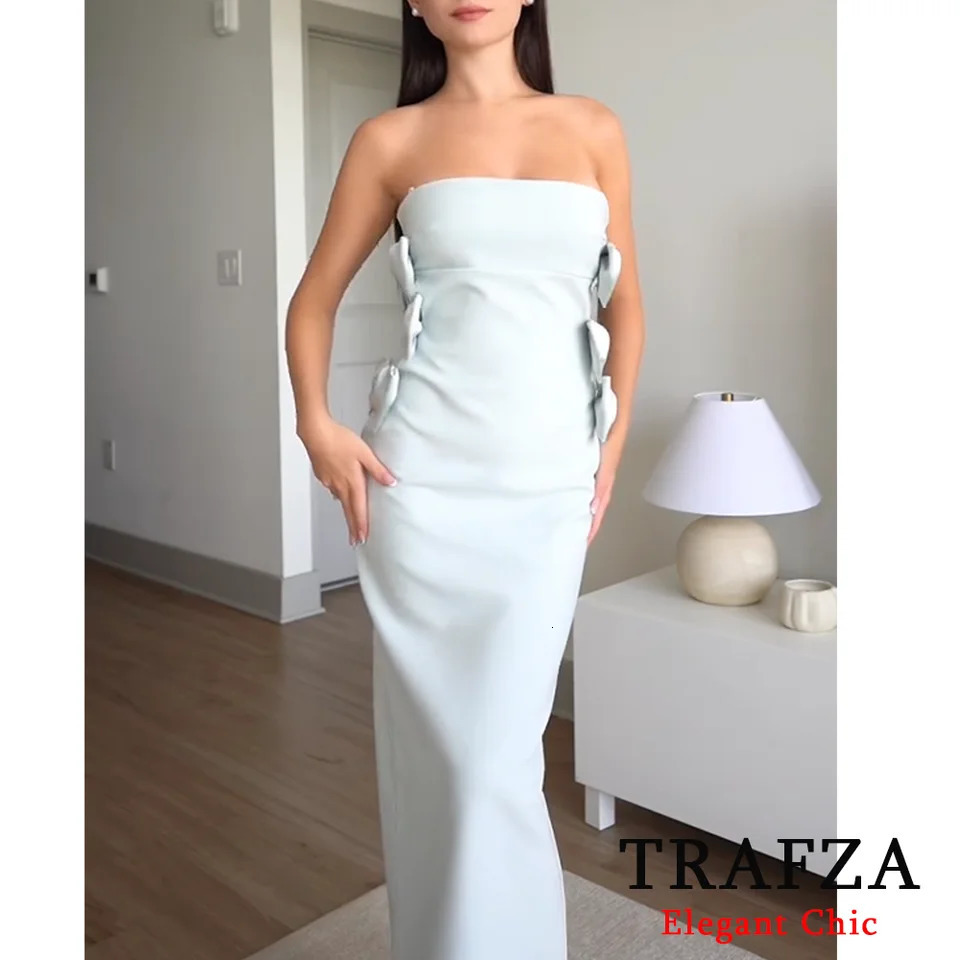TRAFZA Fashion Bow length Womens Spring/Summer Sleeveless Beach Midi Dress Womens Ruffle Elegant Party Chic Dress 250314