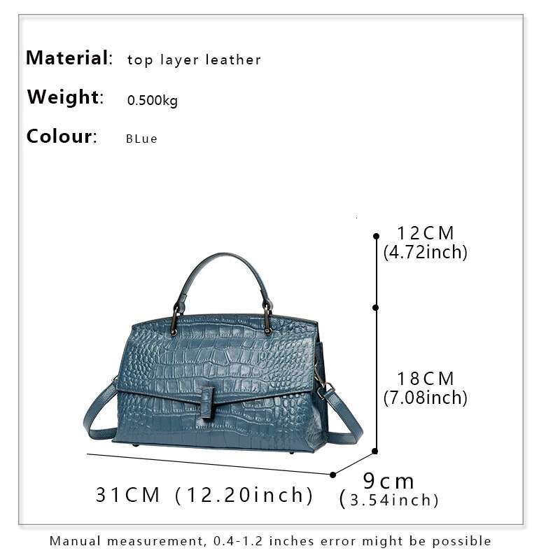 Light Crocodile Pattern Women's Handbag Fashionable And Versatile Mist Blue Cowhide Single Shoulder Crossbody Bag