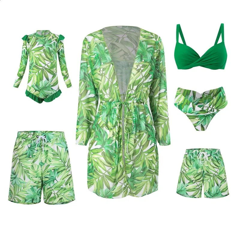Summer Family Matching Outfits Look Mother Daughter Bikini Swimsuits Mommy And Me Clothes Dad Son Swimming Trunks 250319