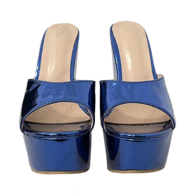 2025 S Fashion Designer Sandals Rontic Arrival Women Summer Mules Unisex Wedges Heels Open Toe Gorgeous Metallic Blue Fuia Shoes US Size