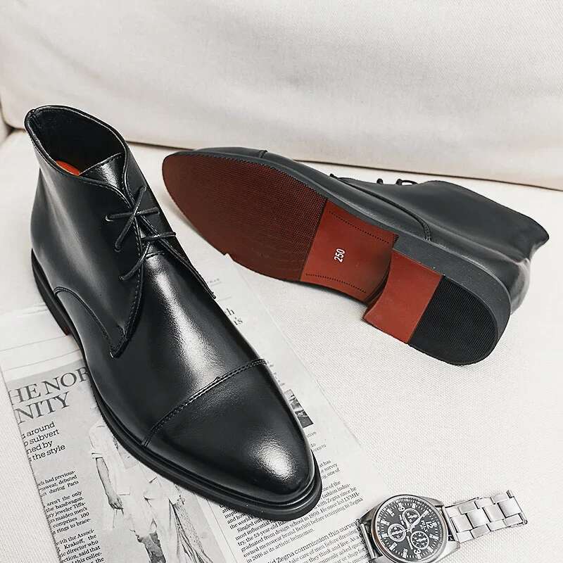 Red Sole Handmade Solid Color Lace Up Classic Business Ankle Boots for Men Fashion Mens Shoes