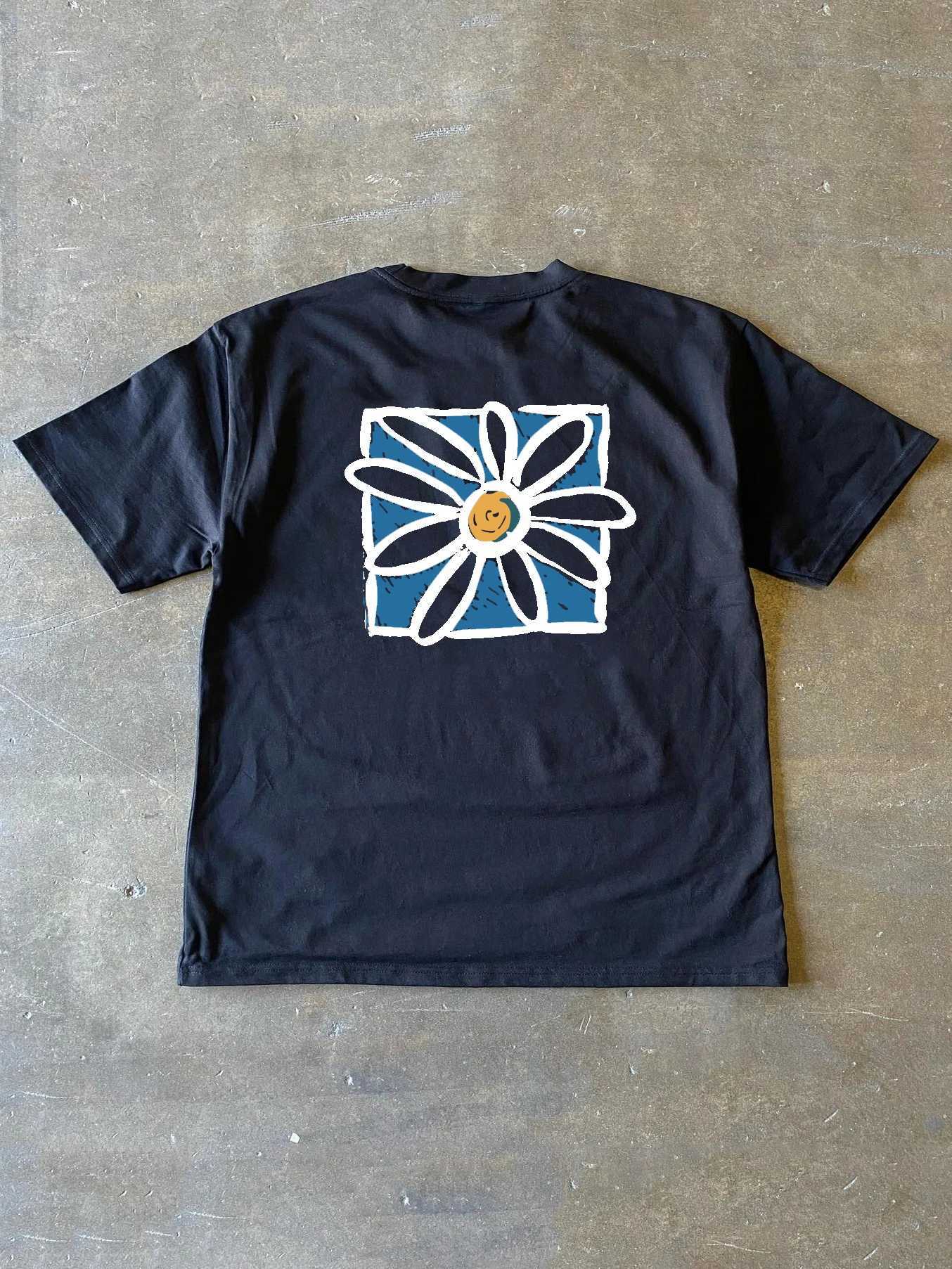 Korean floral print on both sides summer oversized short sleeved mens and womens fashionable loose casual cotton T-shirtT250318