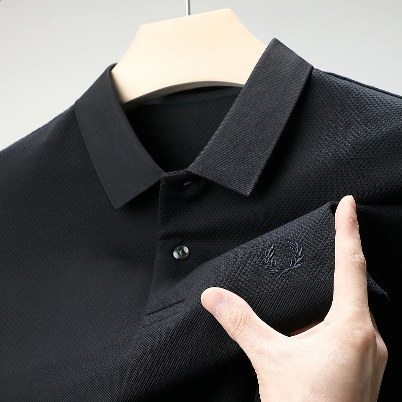 High end 100 Cotton Mens Polo Shirt Summer Lapel Wheat Ear Embroidered Short sleeved T-shirt Business Fashion Mens 250319