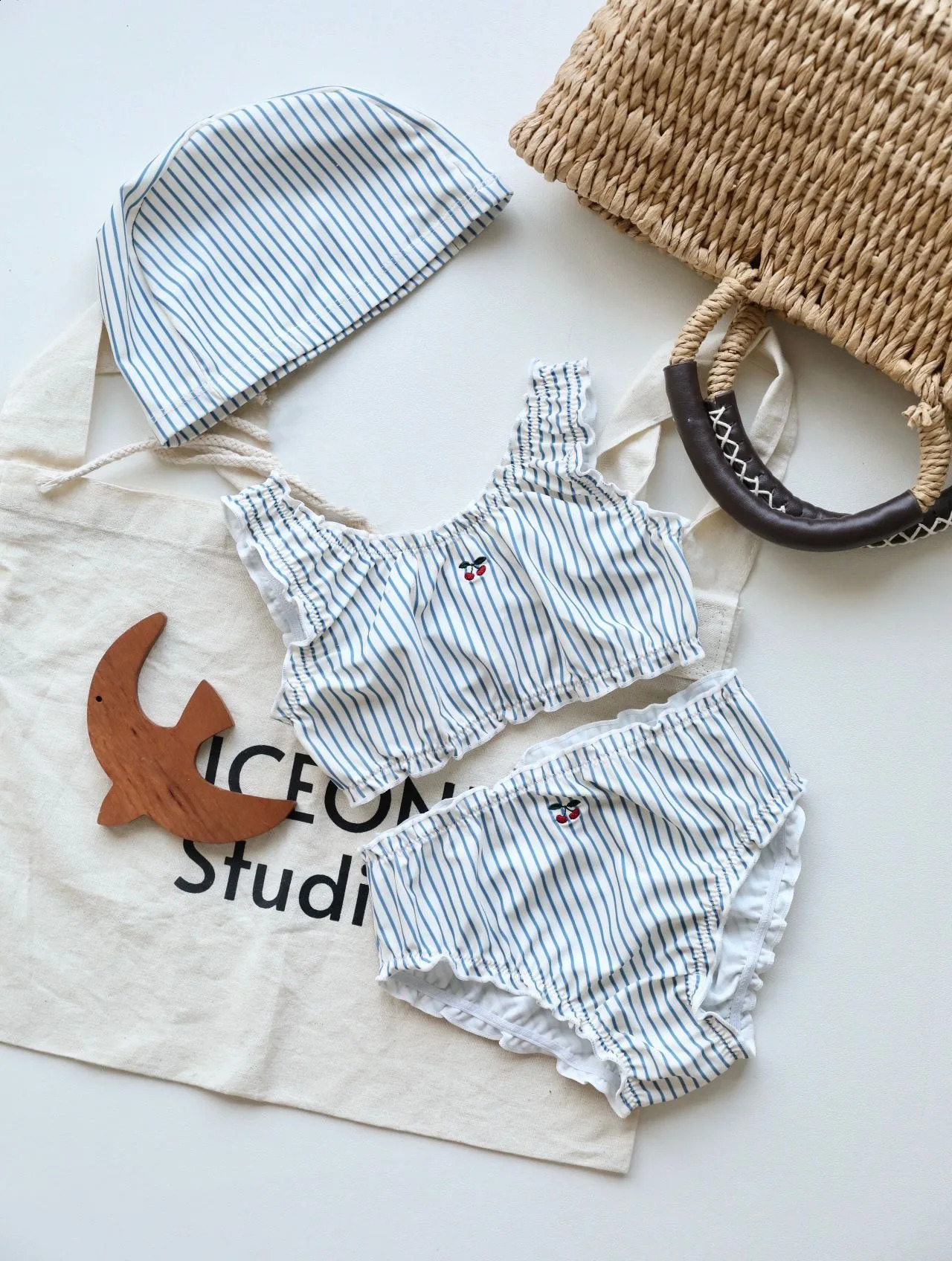 1-7Y Kids Swimsuit Fashion Girl Printed Two Pieces Swimsuit Striped Toddler Swimming Suit Monokini Beach Outfit Bathing Suit 250319