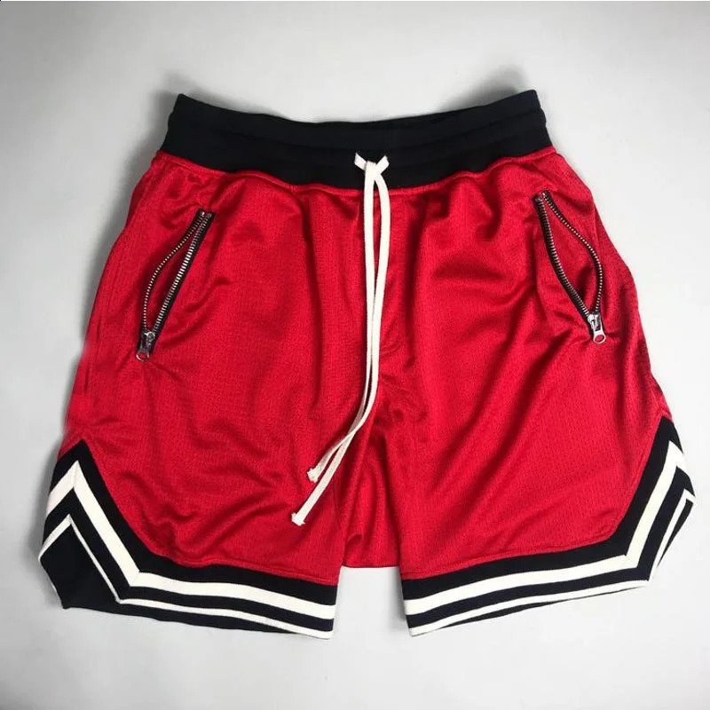 Mens Fire Red Shorts Casual Basketball Gym Fitness Short Joggers Workout Bodybuilding Breathable Board Male 250312