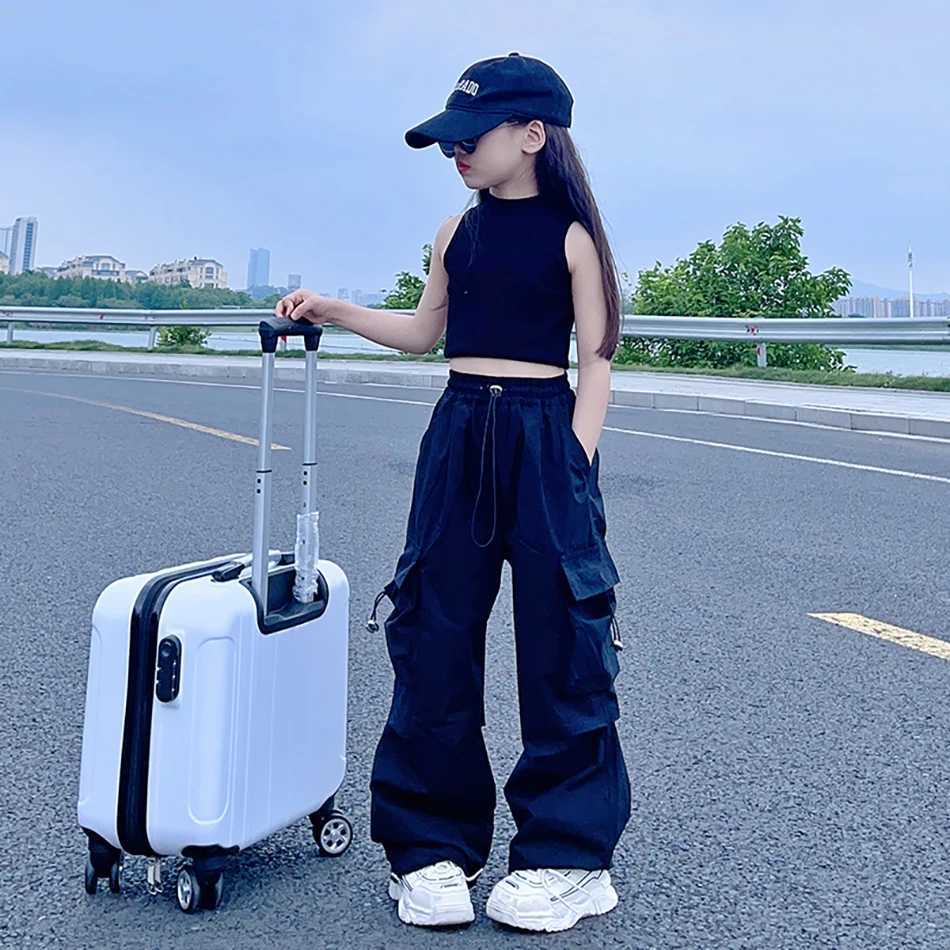 Unisex Kids Casual Cargo Long Pants with Adjustable Waist Straight Fit for Comfortable and Style Ideal for Dance and Daily UseT250318