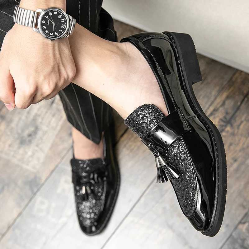 British style sequined leather shoes mens gold mens casual plus size 38-47 luxury and comfortable business shoes mens formal shoesXJ250319