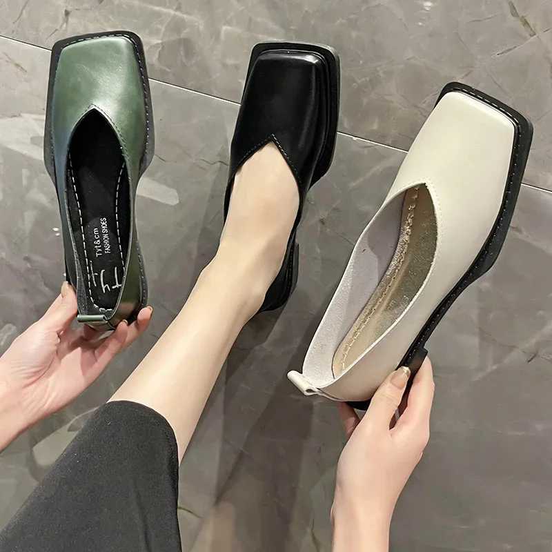 2024 Flat Shoes Womens Square Toe Single Shoes Simple Temperature Leather Shoes Spring and Autumn 4 ColorsXJ250319