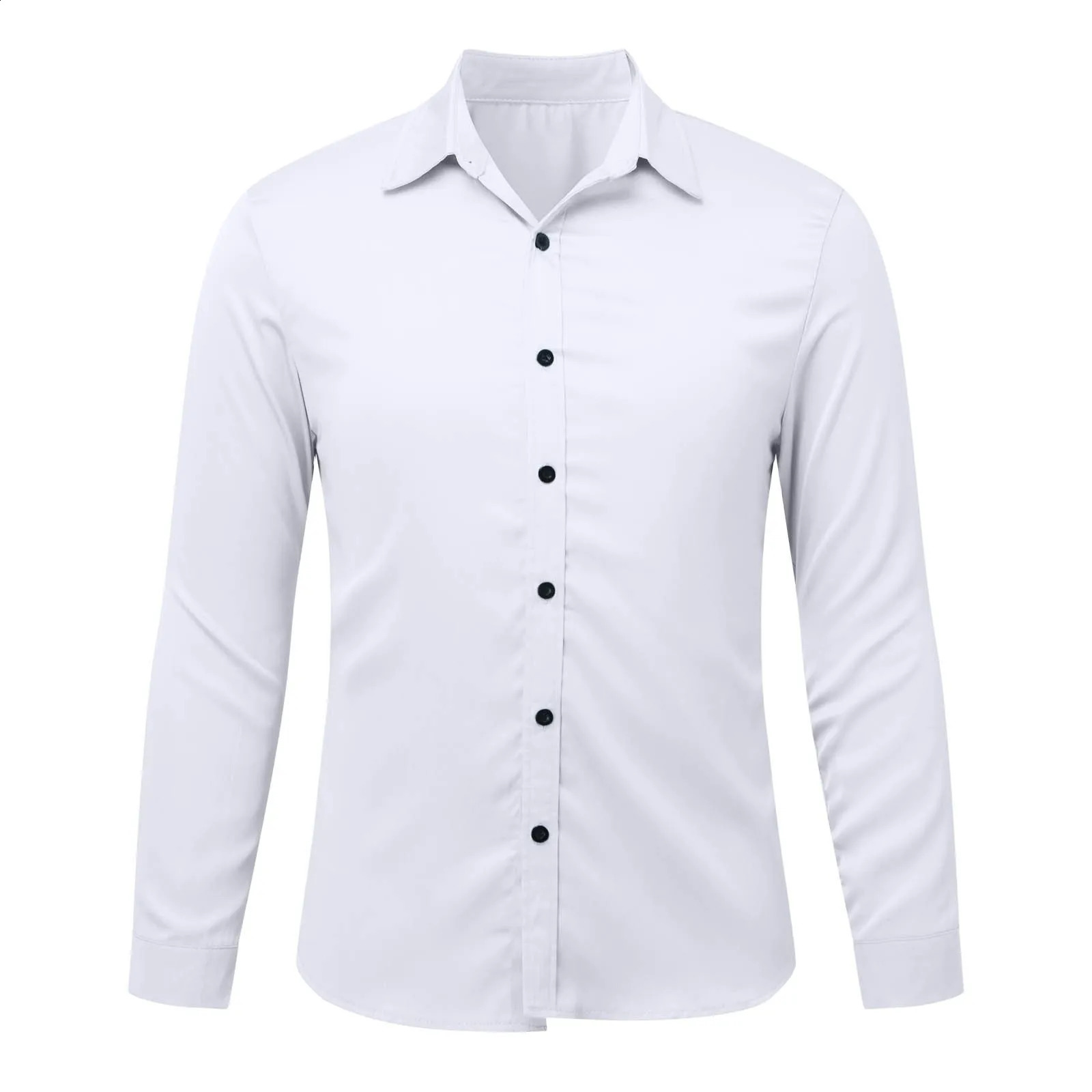 Mens Black Satin Shirt Stretch Wrinkle Formal Wedding Prom Long Sleeve Dress Shirt Casual Bussiness Slim Fit Button Down Shirts 250318