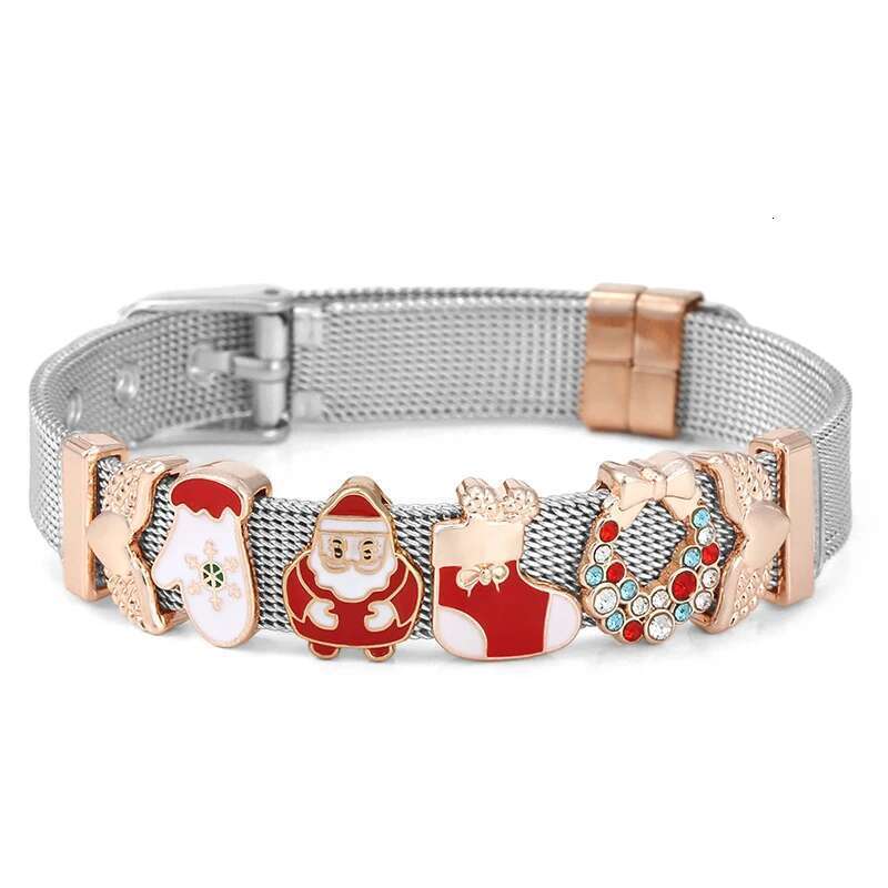 2024 Trend Santa Claus Slide Charm Beads Bracelet Fit 10mm Stainless Steel Mesh Bracelets for Women Men Christmas Jewelry Gift