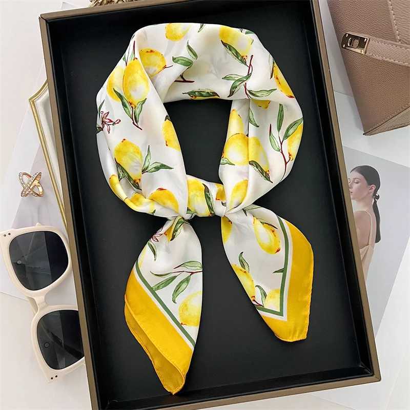 70cm square lemon print w square silk scarf casual elegant thin breathable neck temperature windproof packaging hair clip X250319