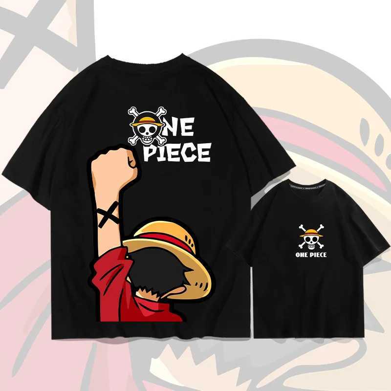 One piece Luffy Summer 100% Cotton Mens Round Neck Short Sleeve Y2K Outdoor Hip Hop Casual Top Street Fashion Mens WearT250318