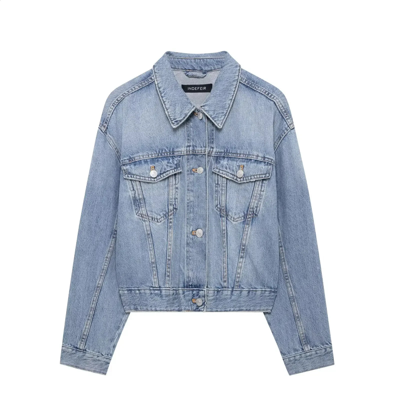 Casual diamond embossed lapel single button denim jacket for women crossborder style elegant and fashionable 250319