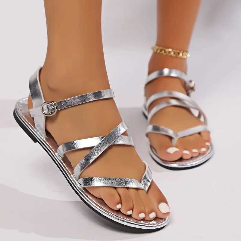 New Arrival Womens sandals new flat toe casual sandals womens Roman narrowband foot pad buckle shoulder strap beach designer womens shoes T250318