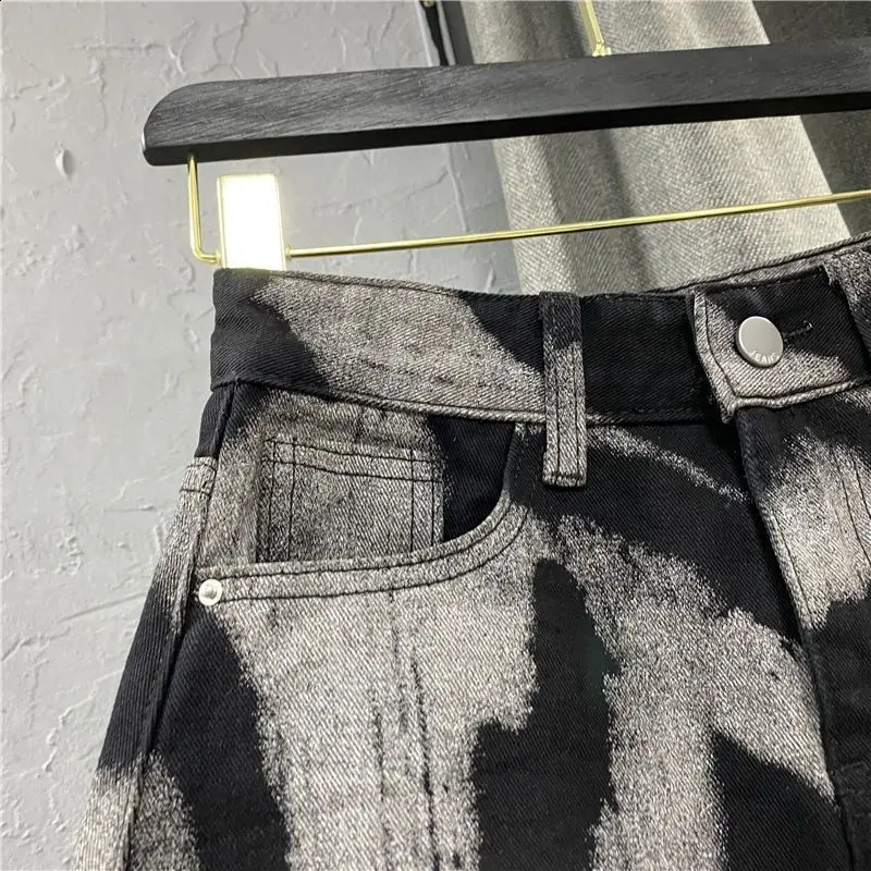 Spring/Summer Korean Girl Irregular Tie Dye High Waist Straight A-line Cowboy Bag Short Hips 250317