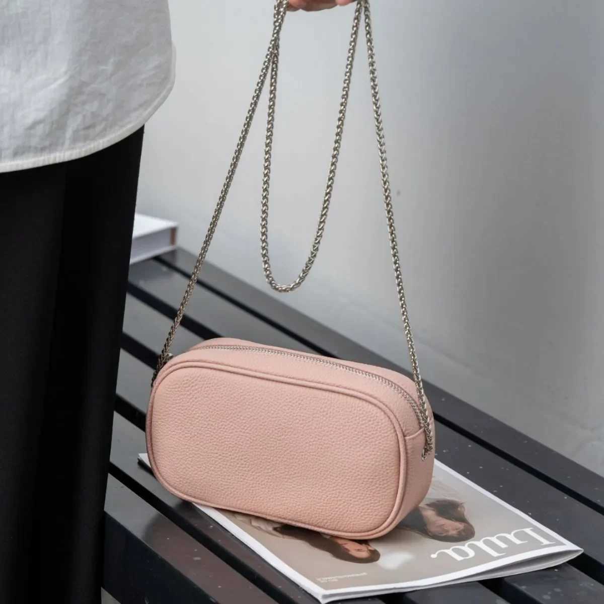 New Arrival A true denim leather womens cross body shoulder bag - a small lightweight zippered bag for womens phones keys and wallets T250318