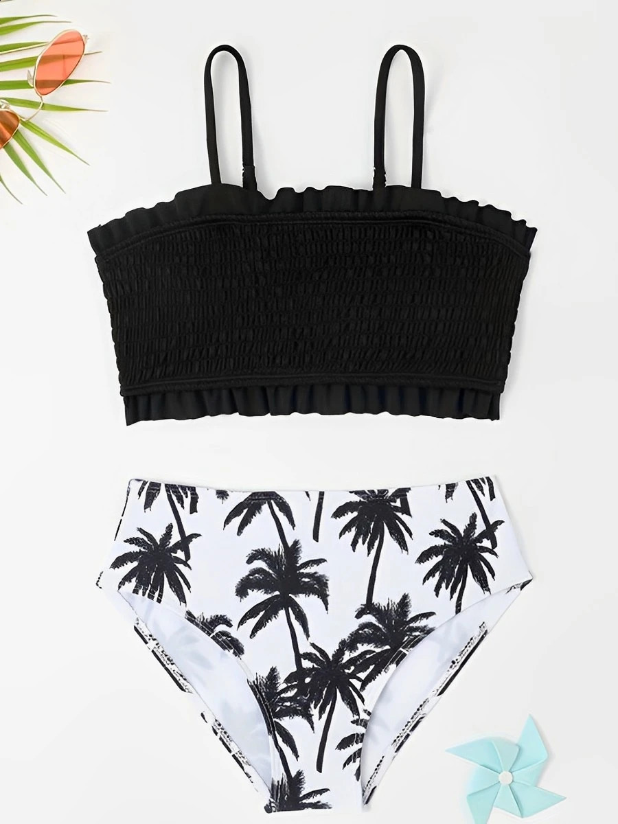 Print Strappy High Waist Bikini Girls Swimsuit Kids Swimwear Female Childrens Bathers Bathing Swimming Swim Suit Beachwear 250319