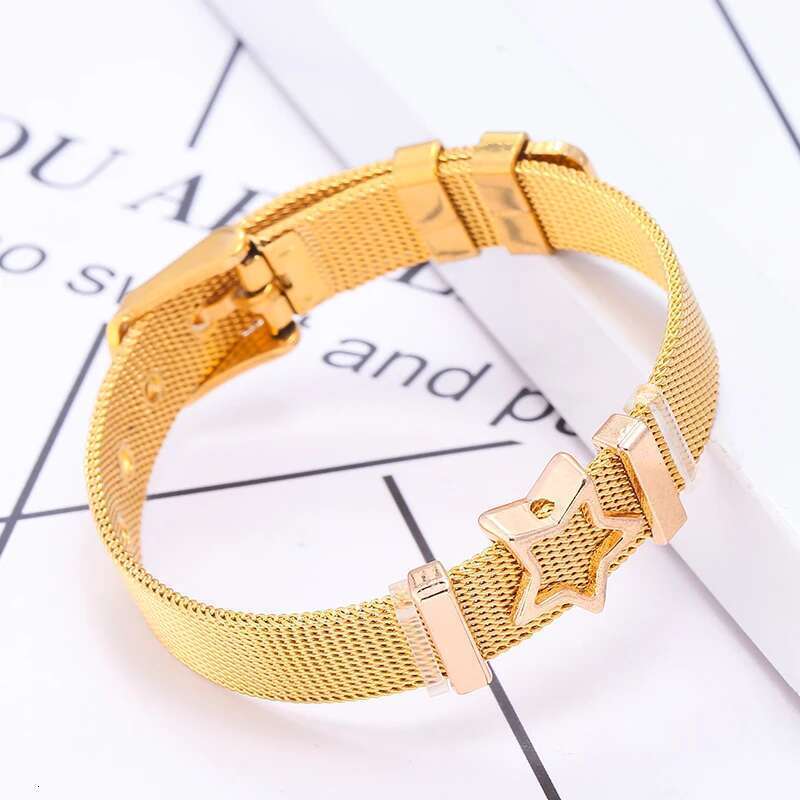 10mm Hollow Stars Beads Stainless Steel Mesh Bracelets DIY Charm Keeper Bracelets Bangle For Women Boyfriend Men Jewelry Gift