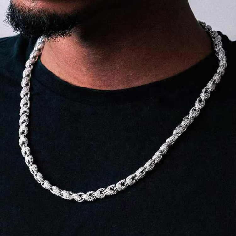 8Mm Hip Hop Gra Iced Out Bling Vvs D Color Moissanite 925 Silver Pass Diamond Tester Rope Gold Cubanlin Chain Moissanite for Men