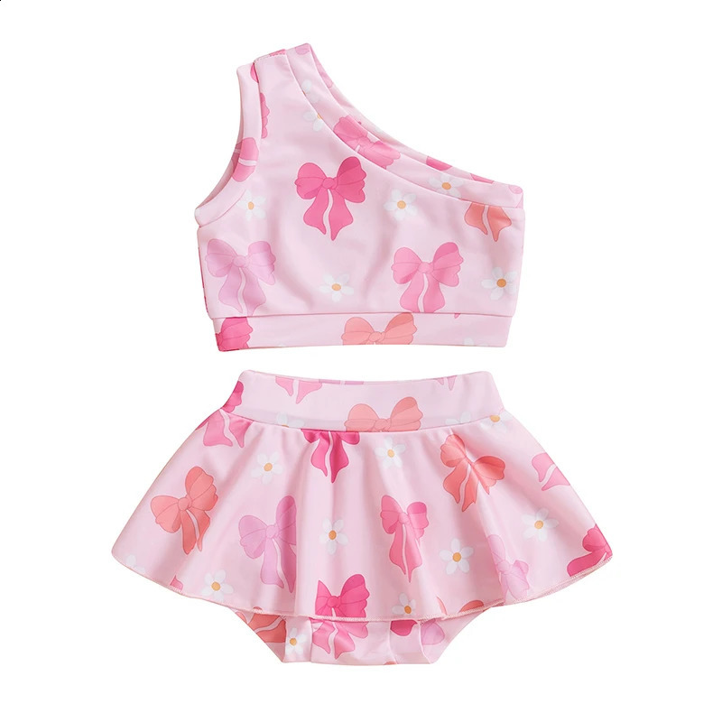 Toddler Girls Two Piece Swimsuit One Shoulder Tank Top Bottoms Bikini Set Summer Beach Bathing Suit Swimwear 250319