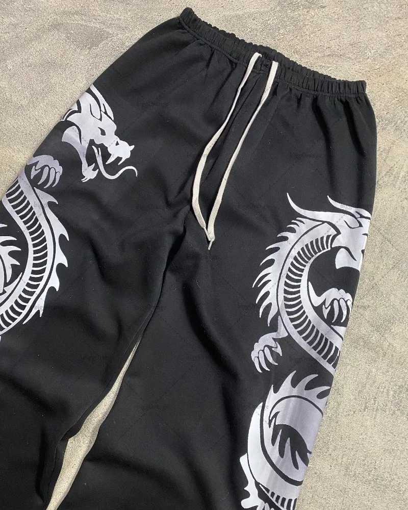 New Chinese Style Dragon Print Fashion Loose Wide Leg Pants Men Retro Harajuku Y2K Casual Versatile Oversized Sweatpants Women X250319